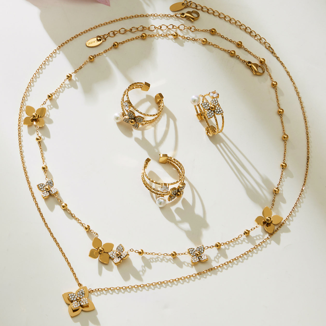 316L Stainless Steel Flower CZ Jewelry Set