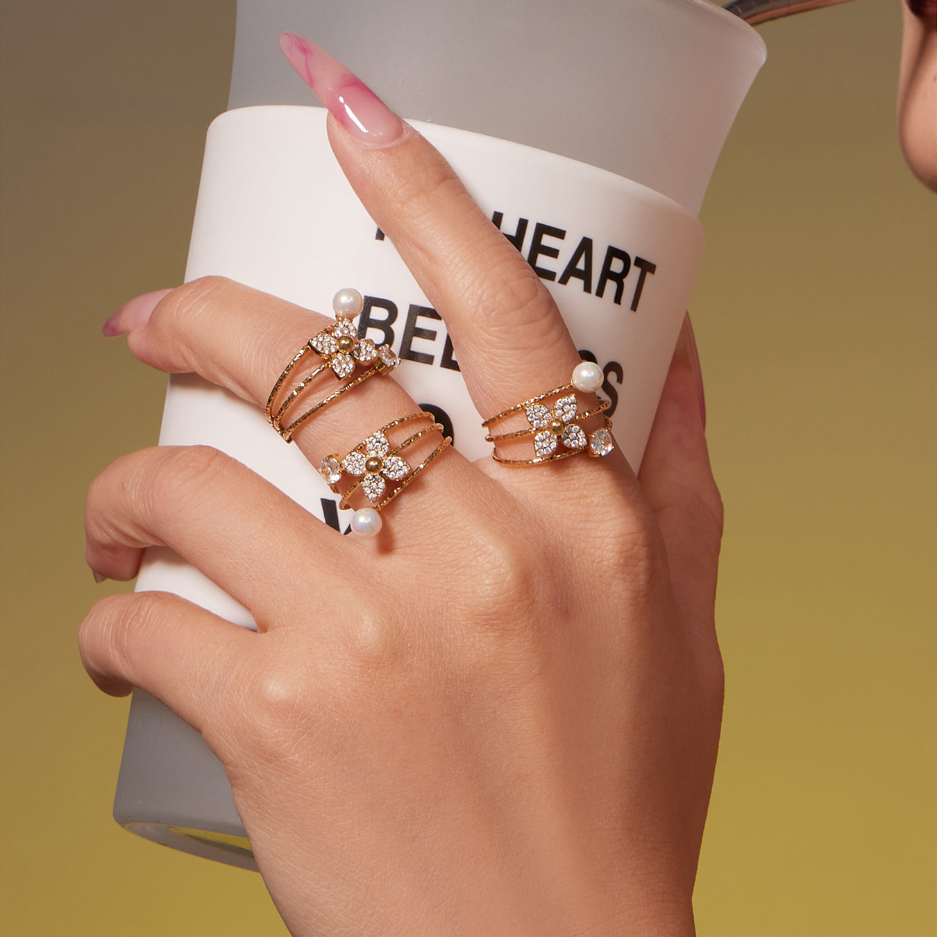 316L Stainless Steel Flower CZ Jewelry Set