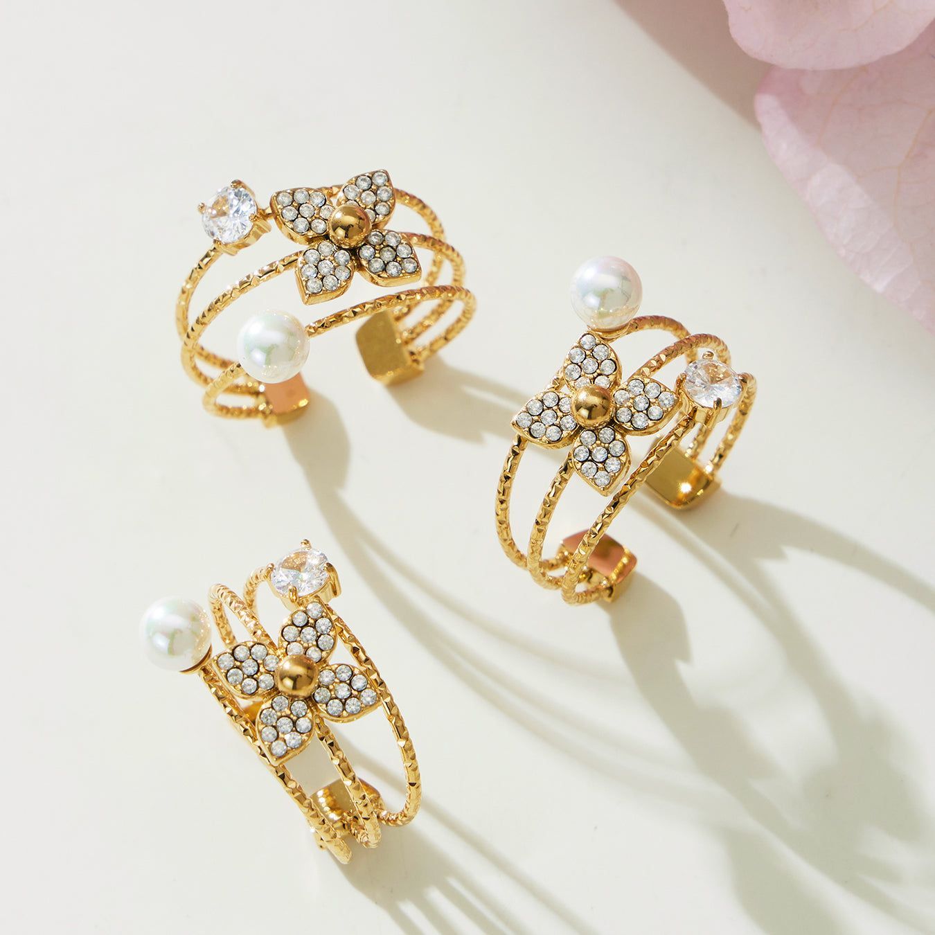 316L Stainless Steel Flower CZ Jewelry Set