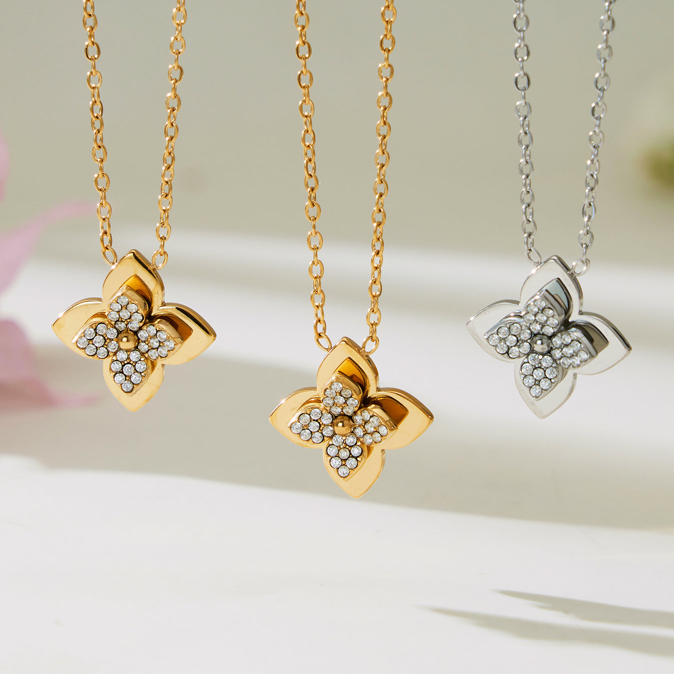 316L Stainless Steel Flower CZ Jewelry Set
