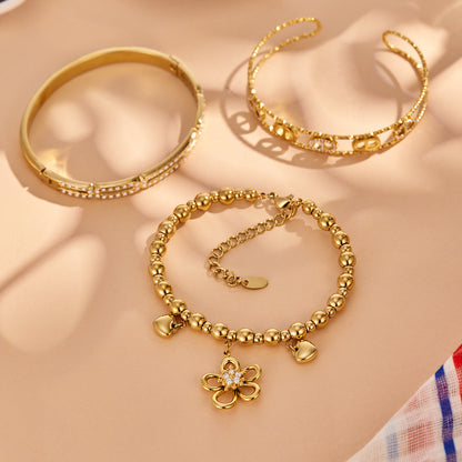 Elegant floral design zircon bangle in 316L stainless steel