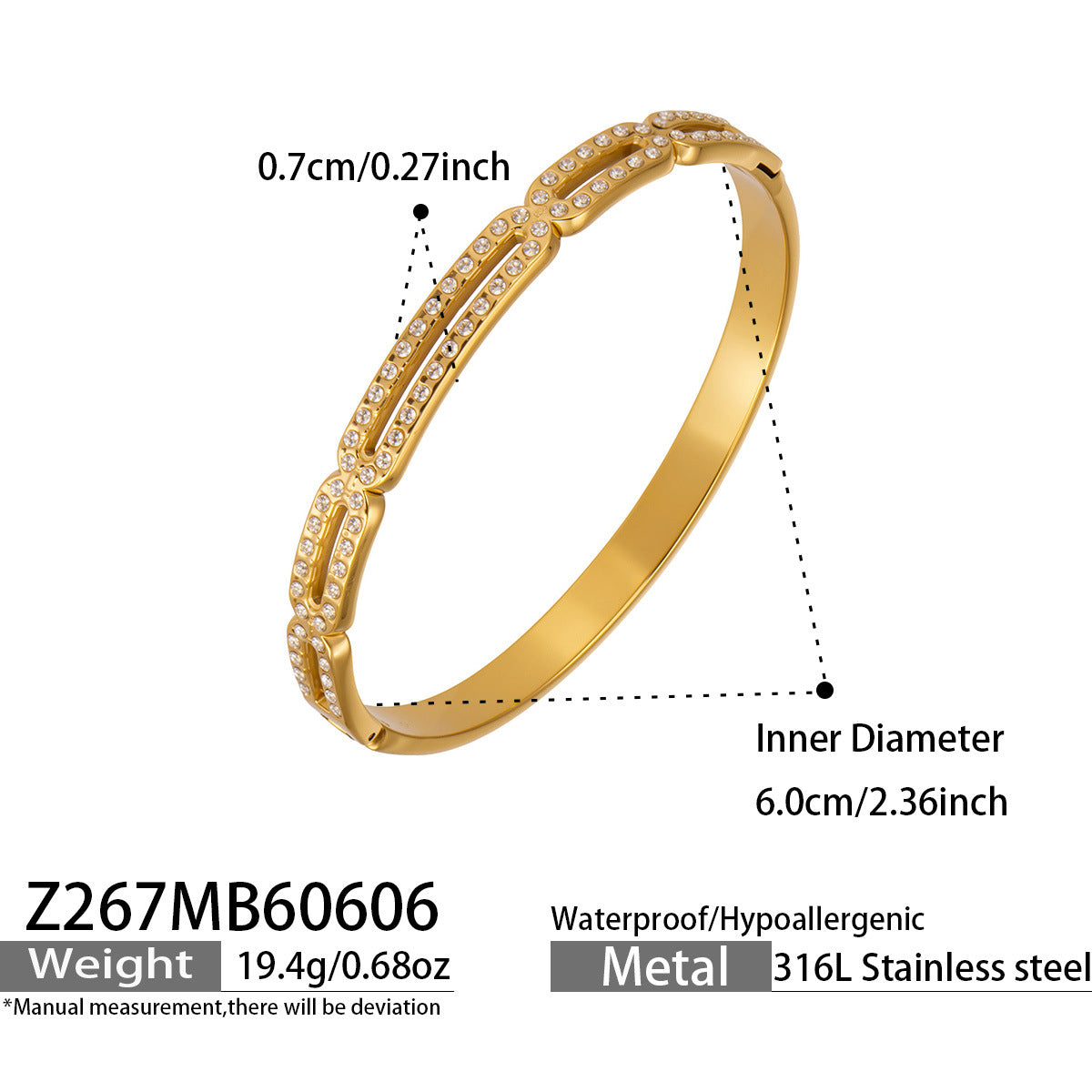 316L Stainless Steel 18K PVD Gold Flower Heart Zircon Bangle made with 316L stainless steel and 18K PVD gold finish for wholesale jewelry buyers - image 7