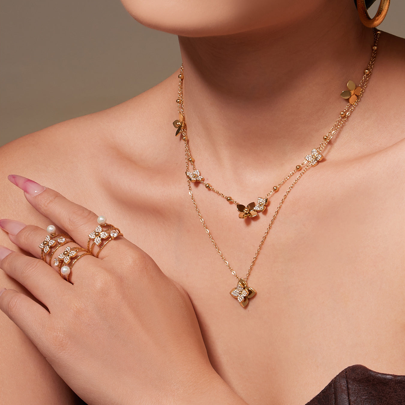 316L Stainless Steel Flower CZ Jewelry Set