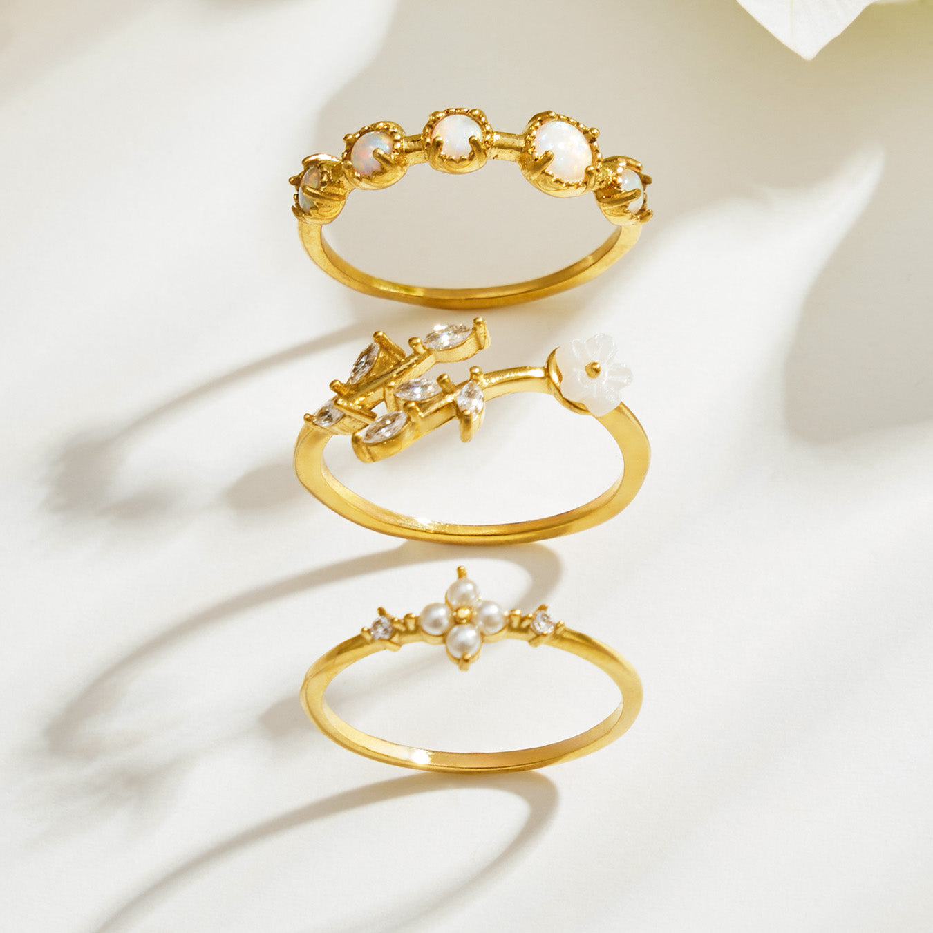 316L Stainless Steel 18K PVD Gold Flower Ring Set made with 316L stainless steel and 18K PVD gold finish for wholesale jewelry buyers - image 10