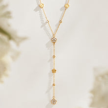 Elegant 316L stainless steel flower Y necklace in gold finish
