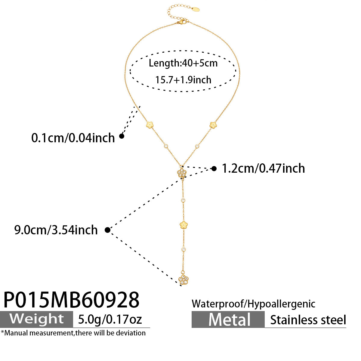 316L Stainless Steel 18K PVD Gold Flower Y Necklace made with 316L stainless steel and 18K PVD gold finish for wholesale jewelry buyers - image 8