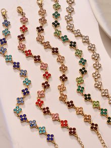 316L Stainless Steel Dopamine Four-Leaf Zircon Jewelry Set – Ring Necklace Bracelet Earrings