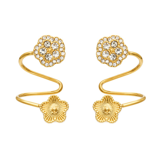 316L Stainless Steel 18K PVD Gold Flower Zircon Ear Clip made with 316L stainless steel and 18K PVD gold finish for wholesale jewelry buyers - image 7