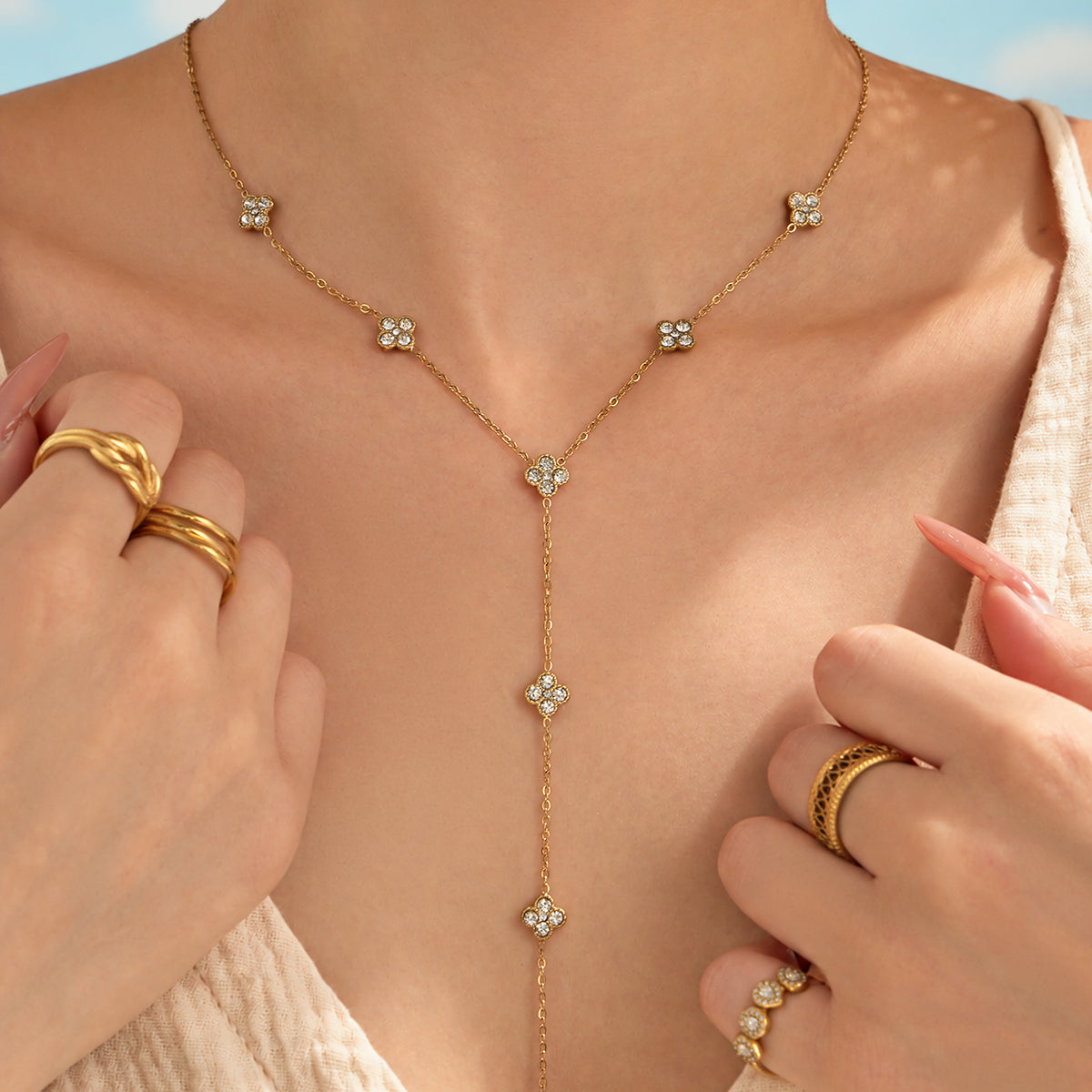 316L Stainless Steel 18K PVD Gold Flower Zircon Necklace made with 316L stainless steel and 18K PVD gold finish for wholesale jewelry buyers - image 4