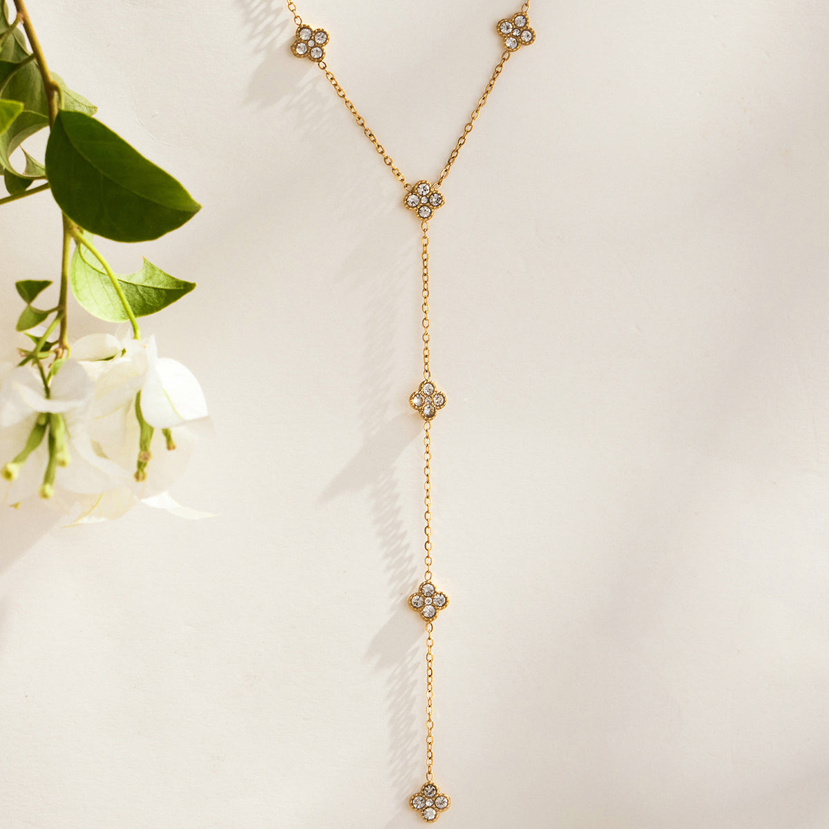 316L Stainless Steel 18K PVD Gold Flower Zircon Necklace made with 316L stainless steel and 18K PVD gold finish for wholesale jewelry buyers - image 8
