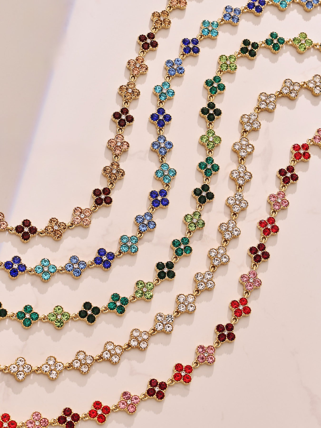 316L Stainless Steel Dopamine Four-Leaf Zircon Jewelry Set – Ring Necklace Bracelet Earrings