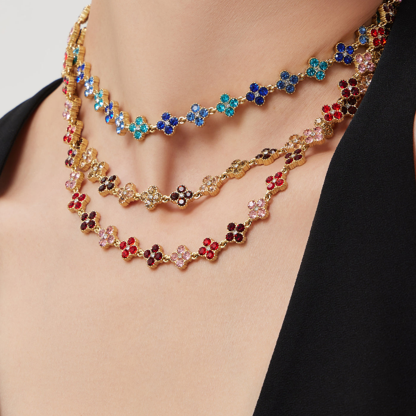 316L Stainless Steel Dopamine Four-Leaf Zircon Jewelry Set – Ring Necklace Bracelet Earrings