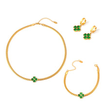 316L Stainless Steel Four-Leaf Clover Heart Glass Stone Jewelry Set - Image 1