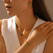 316L Stainless Steel Four-Leaf Clover Heart Glass Stone Jewelry Set - Image 3