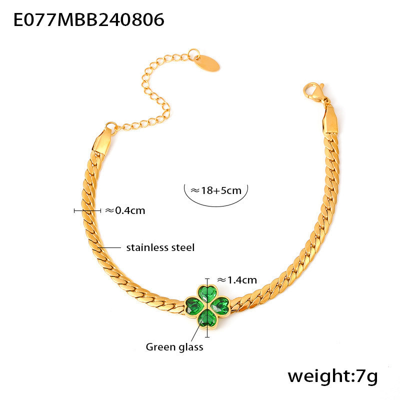 316L Stainless Steel Four-Leaf Clover Heart Glass Stone Jewelry Set - Image 4