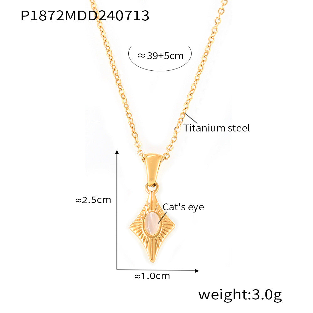 316L Stainless Steel Four-Pointed Star Cat's Eye Pendant Necklace & Seashell Ring Collection - Image 1