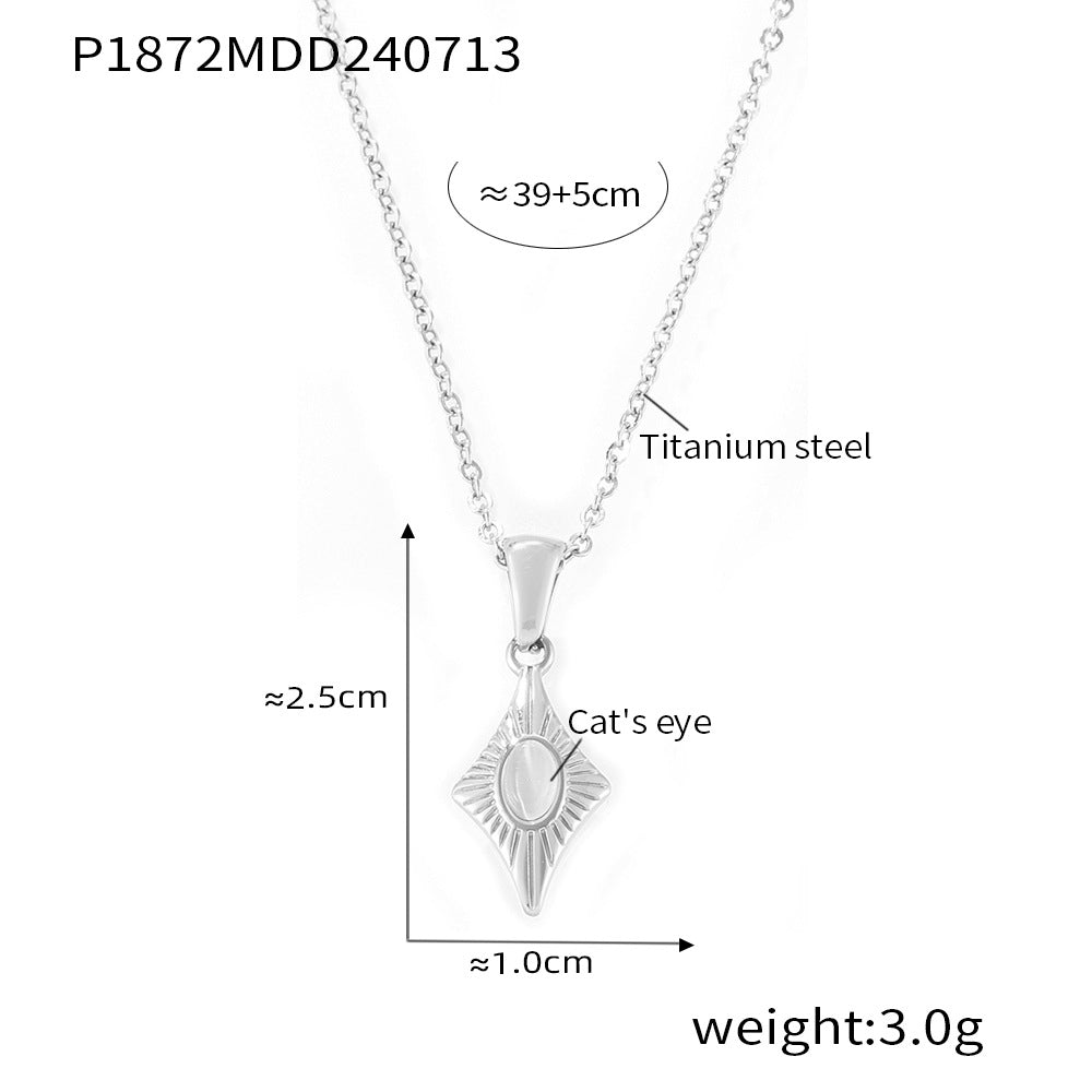 316L Stainless Steel Four-Pointed Star Cat's Eye Pendant Necklace & Seashell Ring Collection - Image 3