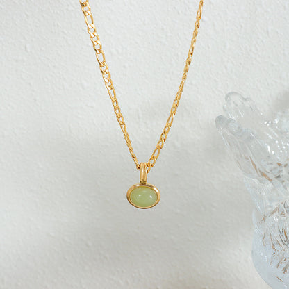 316L Stainless Steel French Chic Green Aventurine Pendant Necklace & Earrings Set - Image 6