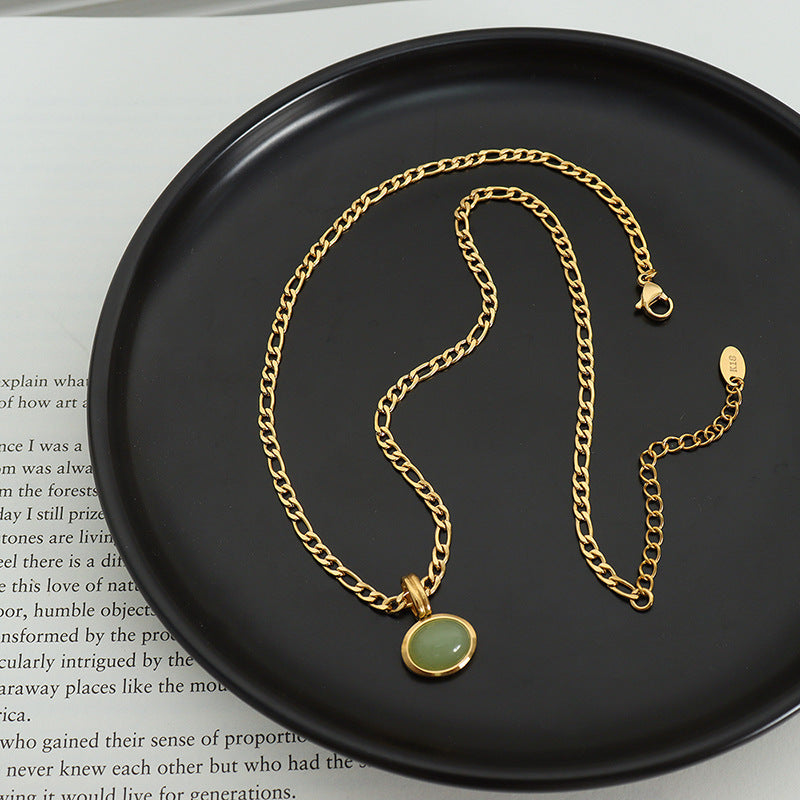 316L Stainless Steel French Chic Green Aventurine Pendant Necklace & Earrings Set - Image 7