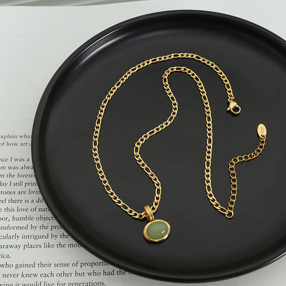 316L Stainless Steel French Chic Green Aventurine Pendant Necklace & Earrings Set - Image 7