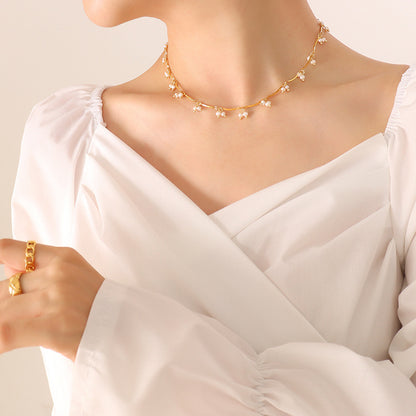 316L Stainless Steel French Chic Natural Freshwater Pearl Necklace - Image 2