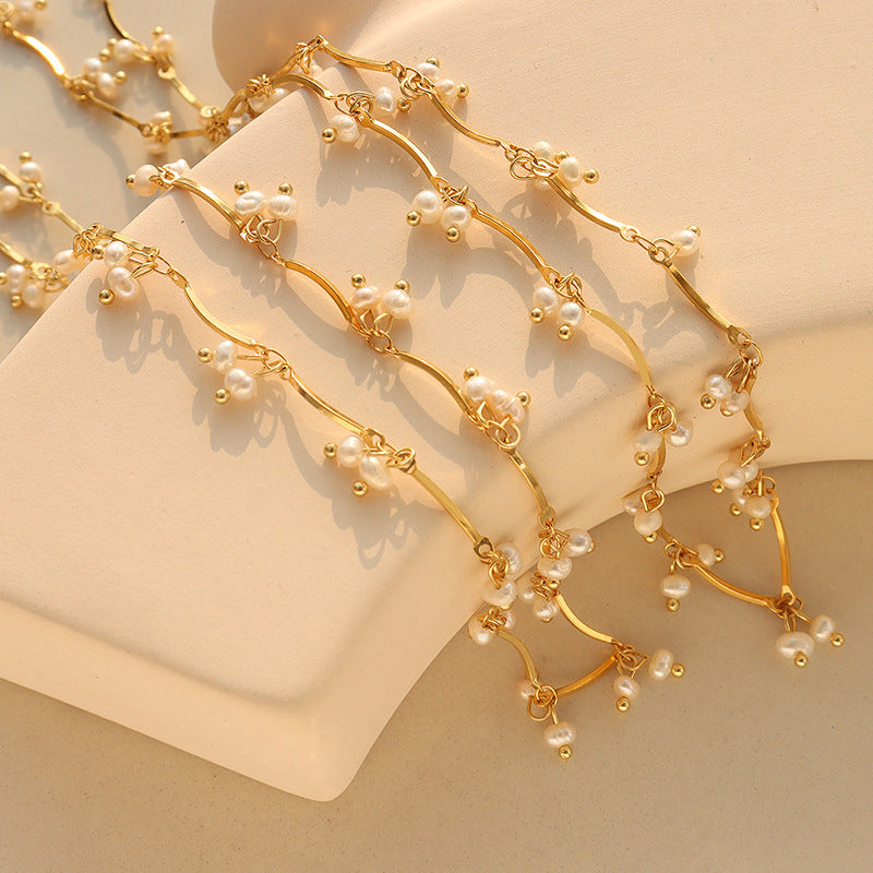 316L Stainless Steel French Chic Natural Freshwater Pearl Necklace - Image 3