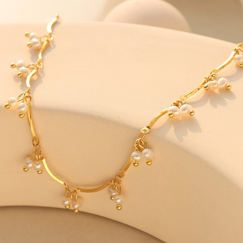 316L Stainless Steel French Chic Natural Freshwater Pearl Necklace - Image 4