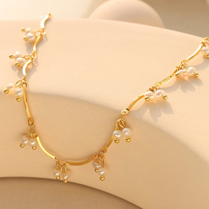 316L Stainless Steel French Chic Natural Freshwater Pearl Necklace - Image 4