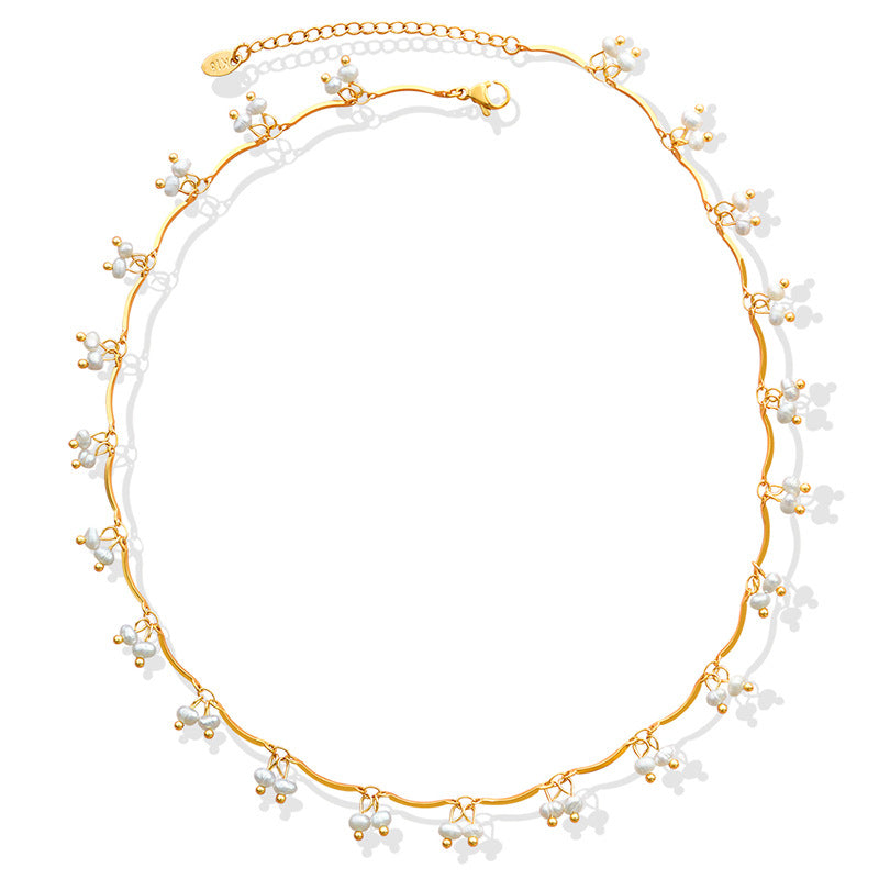 316L Stainless Steel French Chic Natural Freshwater Pearl Necklace - Image 7