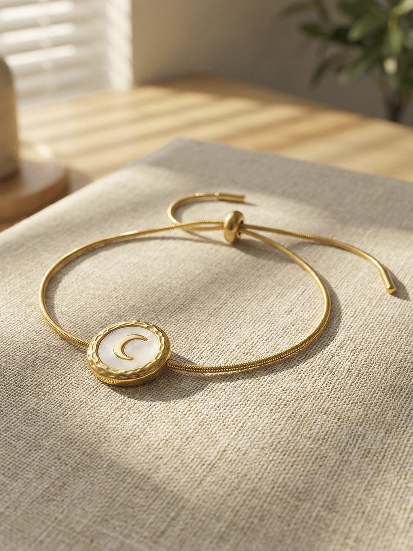 316L Stainless Steel French Chic Natural White Shell Crescent Moon Bracelet - Image 1