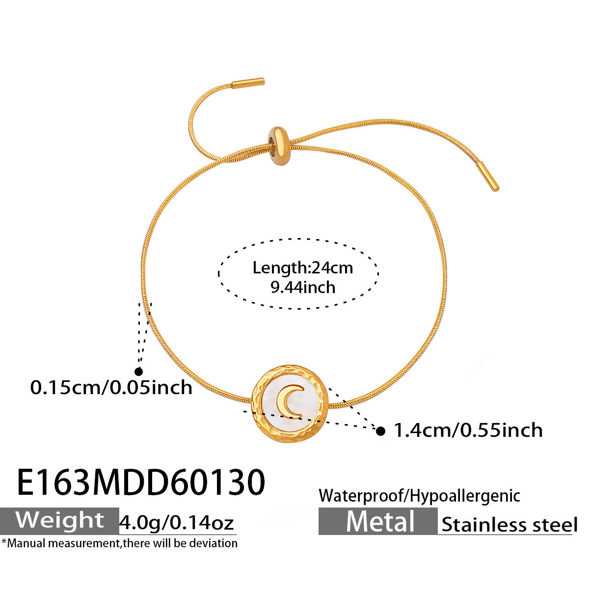 316L Stainless Steel French Chic Natural White Shell Crescent Moon Bracelet - Image 10