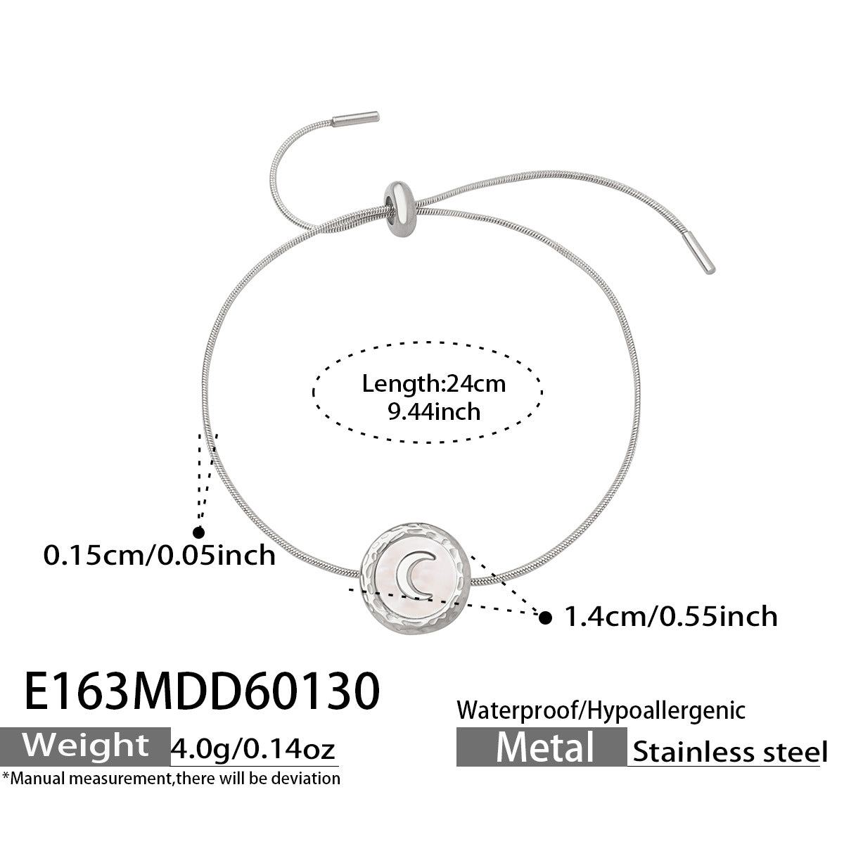 316L Stainless Steel French Chic Natural White Shell Crescent Moon Bracelet - Image 2