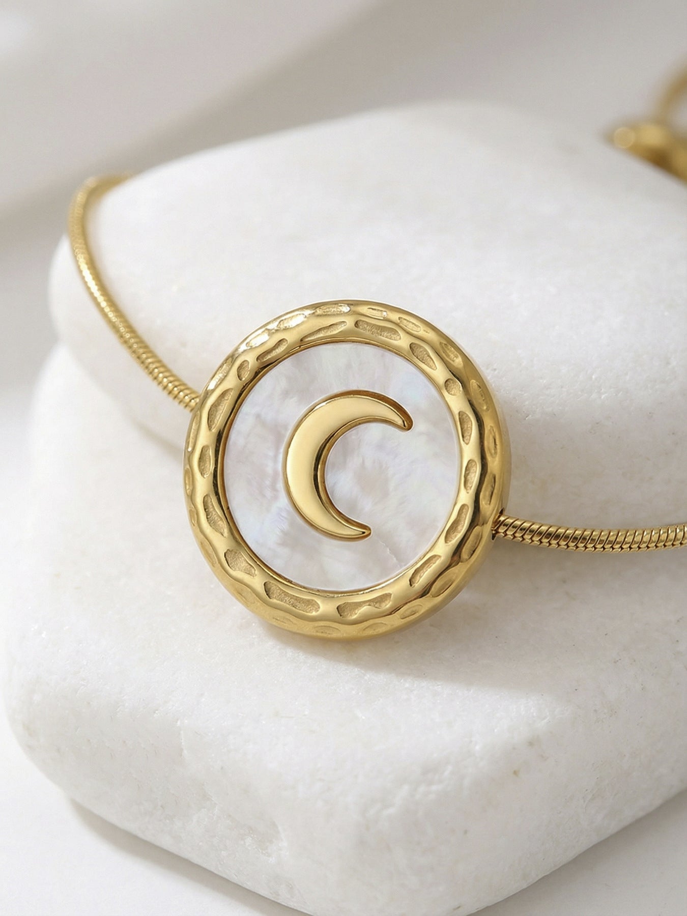 316L Stainless Steel French Chic Natural White Shell Crescent Moon Bracelet - Image 4