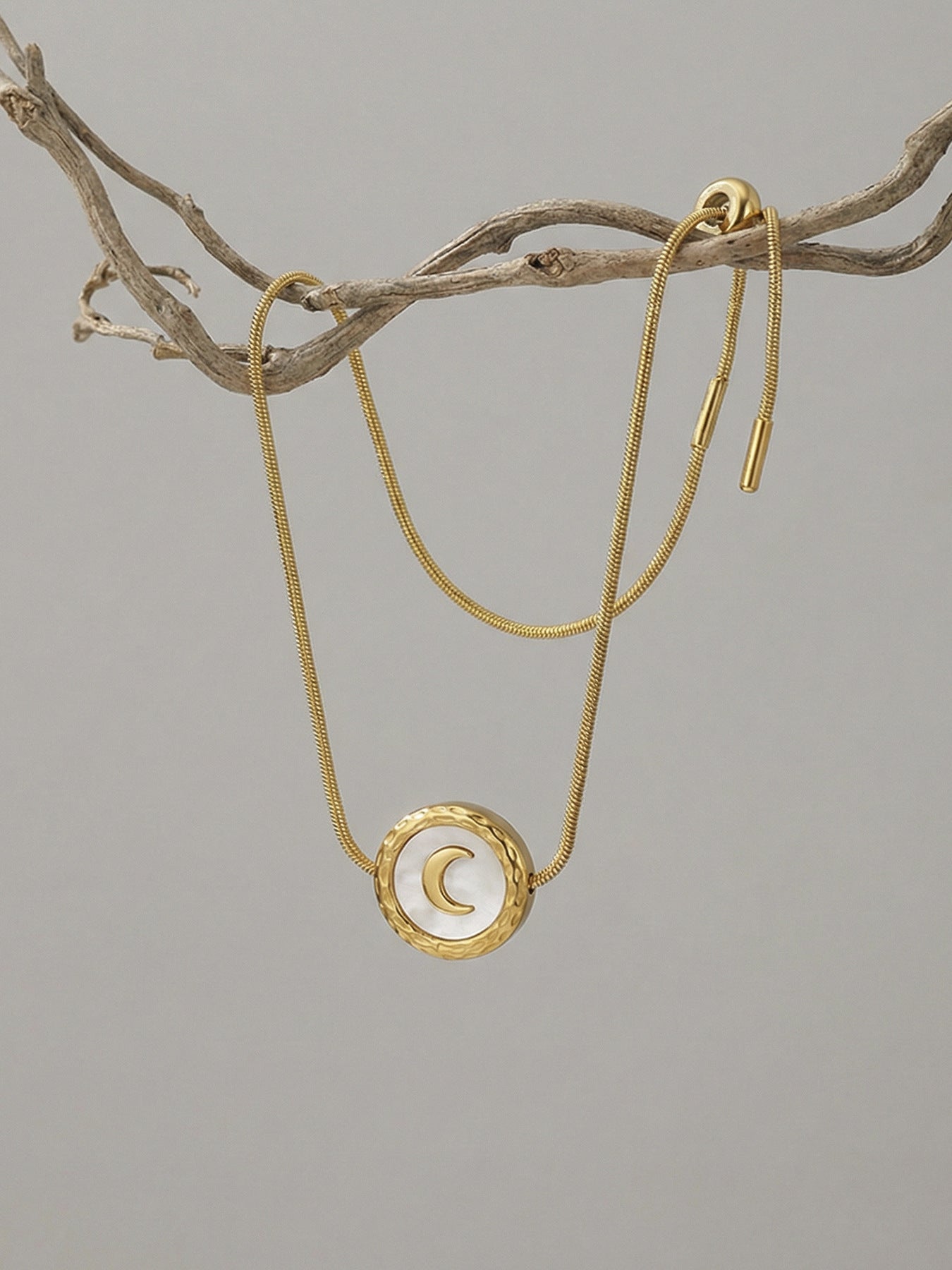 316L Stainless Steel French Chic Natural White Shell Crescent Moon Bracelet - Image 6