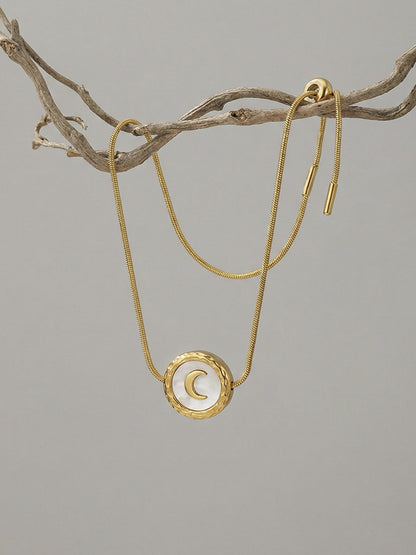 316L Stainless Steel French Chic Natural White Shell Crescent Moon Bracelet - Image 6