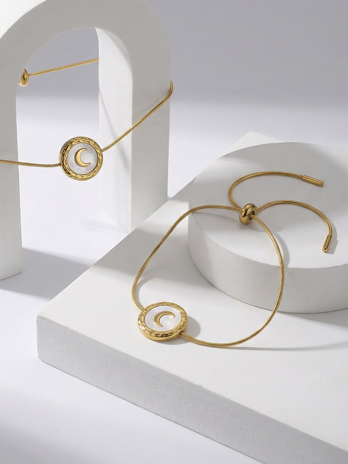 316L Stainless Steel French Chic Natural White Shell Crescent Moon Bracelet - Image 9