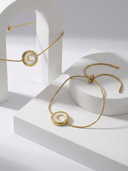 316L Stainless Steel French Chic Natural White Shell Crescent Moon Bracelet - Image 9