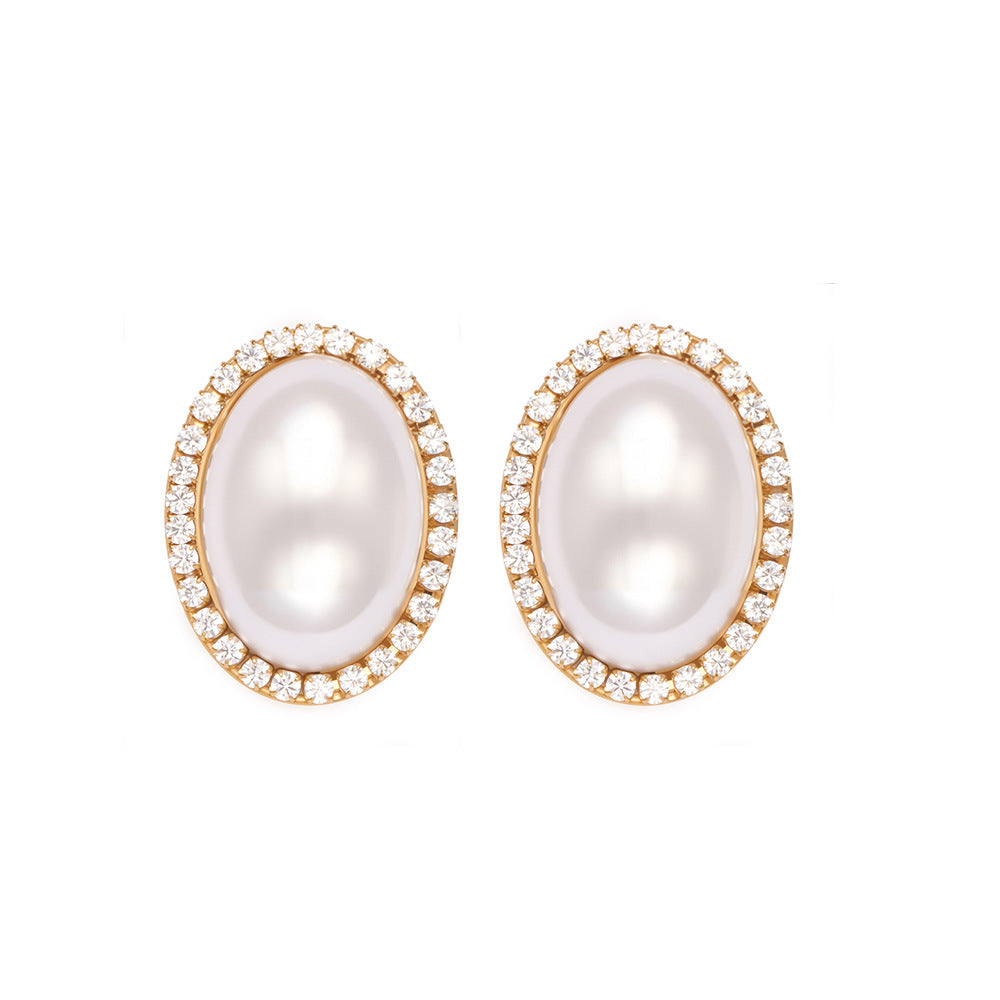 316L Stainless Steel French Chic Oval Shell Pearl & Zircon Earrings - Image 5
