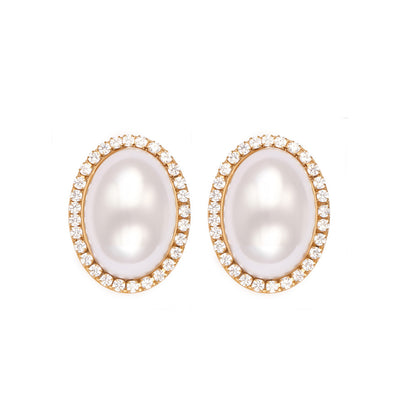 316L Stainless Steel French Chic Oval Shell Pearl & Zircon Earrings - Image 5