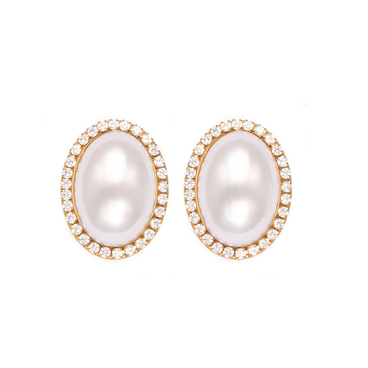 316L Stainless Steel French Chic Oval Shell Pearl & Zircon Earrings - Image 5