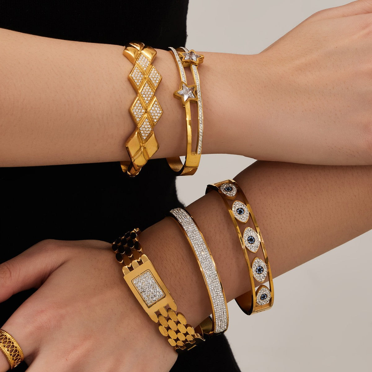 316L Stainless Steel French Chic Paved Zircon Bracelet Set - Image 6