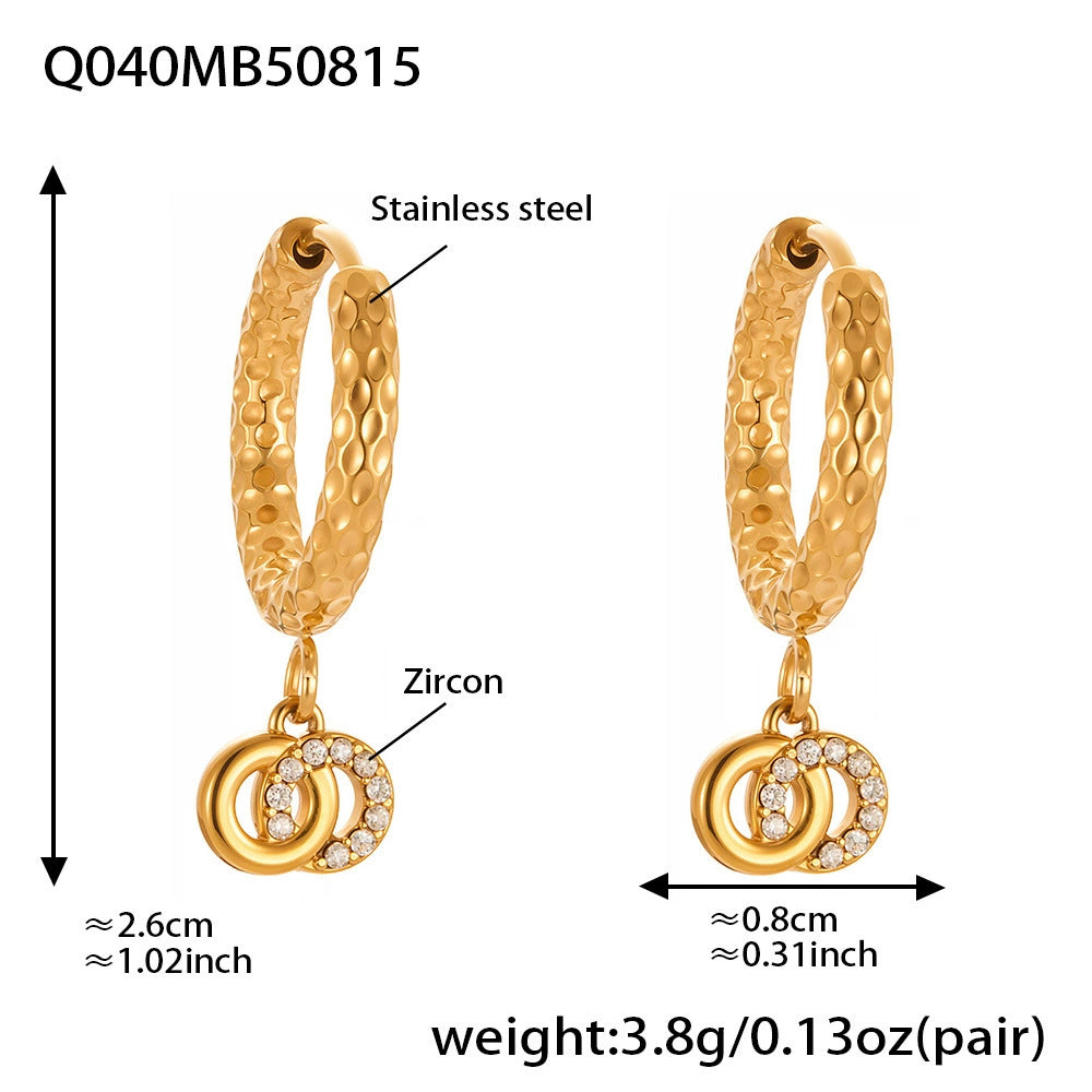316L Stainless Steel French Chic Sparkling Zircon Double Hoop Drop Earrings - Image 10