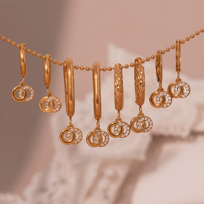 316L Stainless Steel French Chic Sparkling Zircon Double Hoop Drop Earrings - Image 11