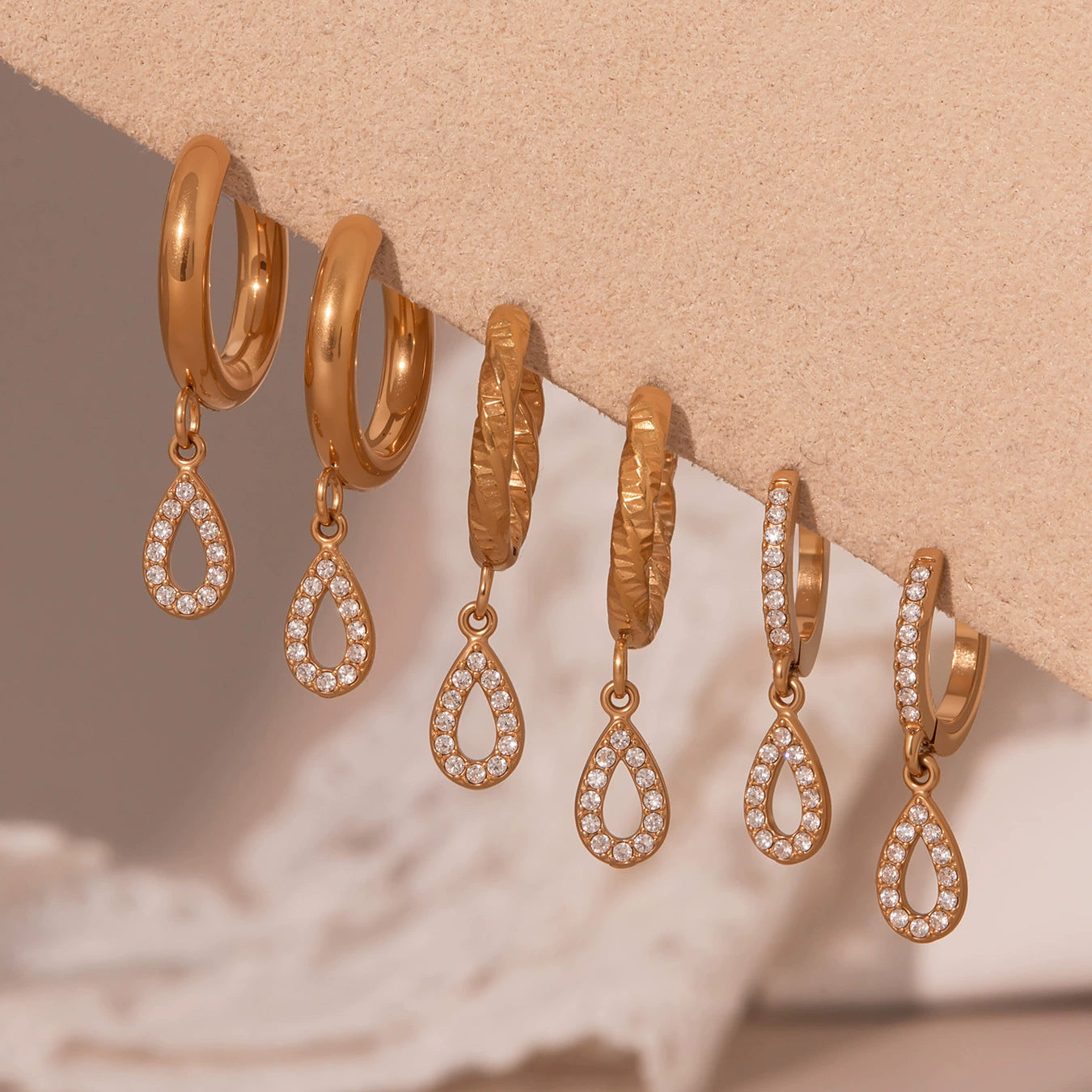 316L Stainless Steel French Chic Sparkling Zircon Double Hoop Drop Earrings - Image 13