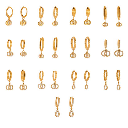 316L Stainless Steel French Chic Sparkling Zircon Double Hoop Drop Earrings - Image 14