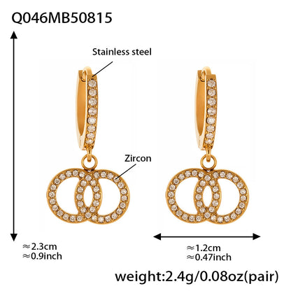 316L Stainless Steel French Chic Sparkling Zircon Double Hoop Drop Earrings - Image 2