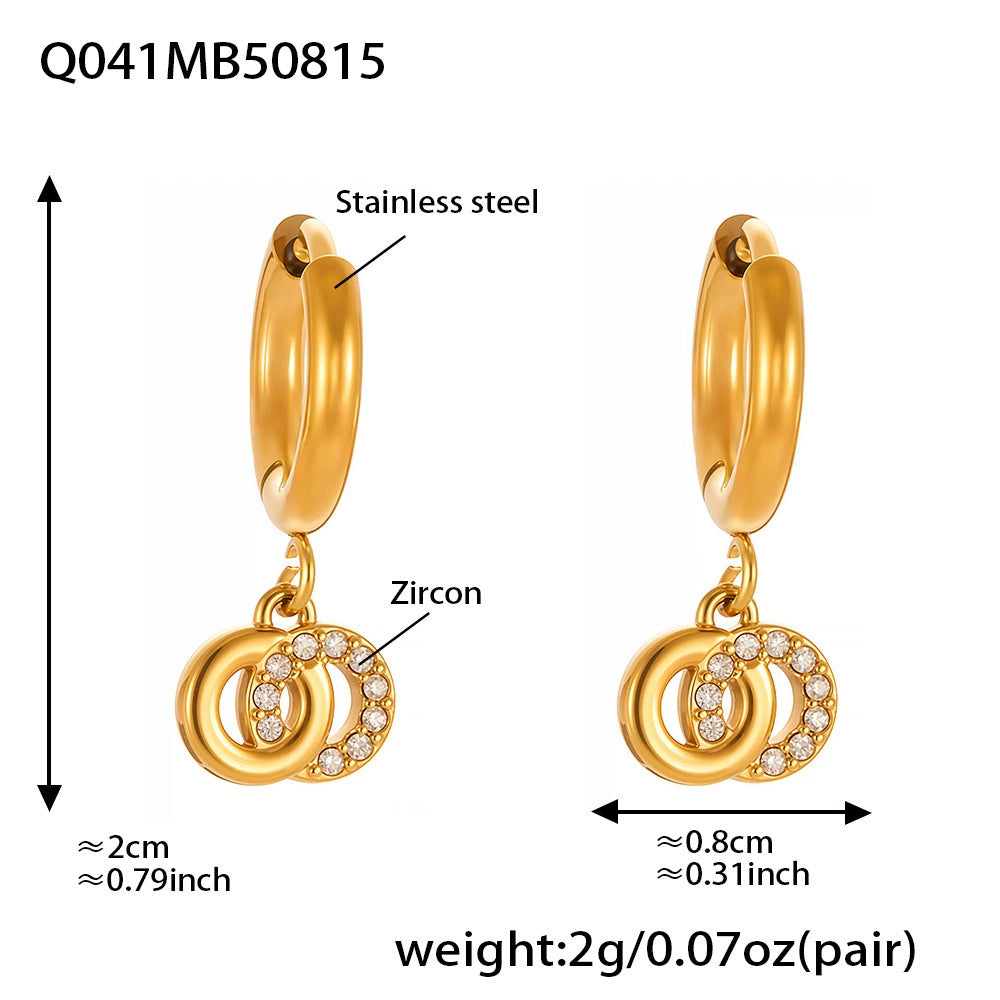 316L Stainless Steel French Chic Sparkling Zircon Double Hoop Drop Earrings - Image 3
