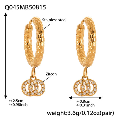 316L Stainless Steel French Chic Sparkling Zircon Double Hoop Drop Earrings - Image 4
