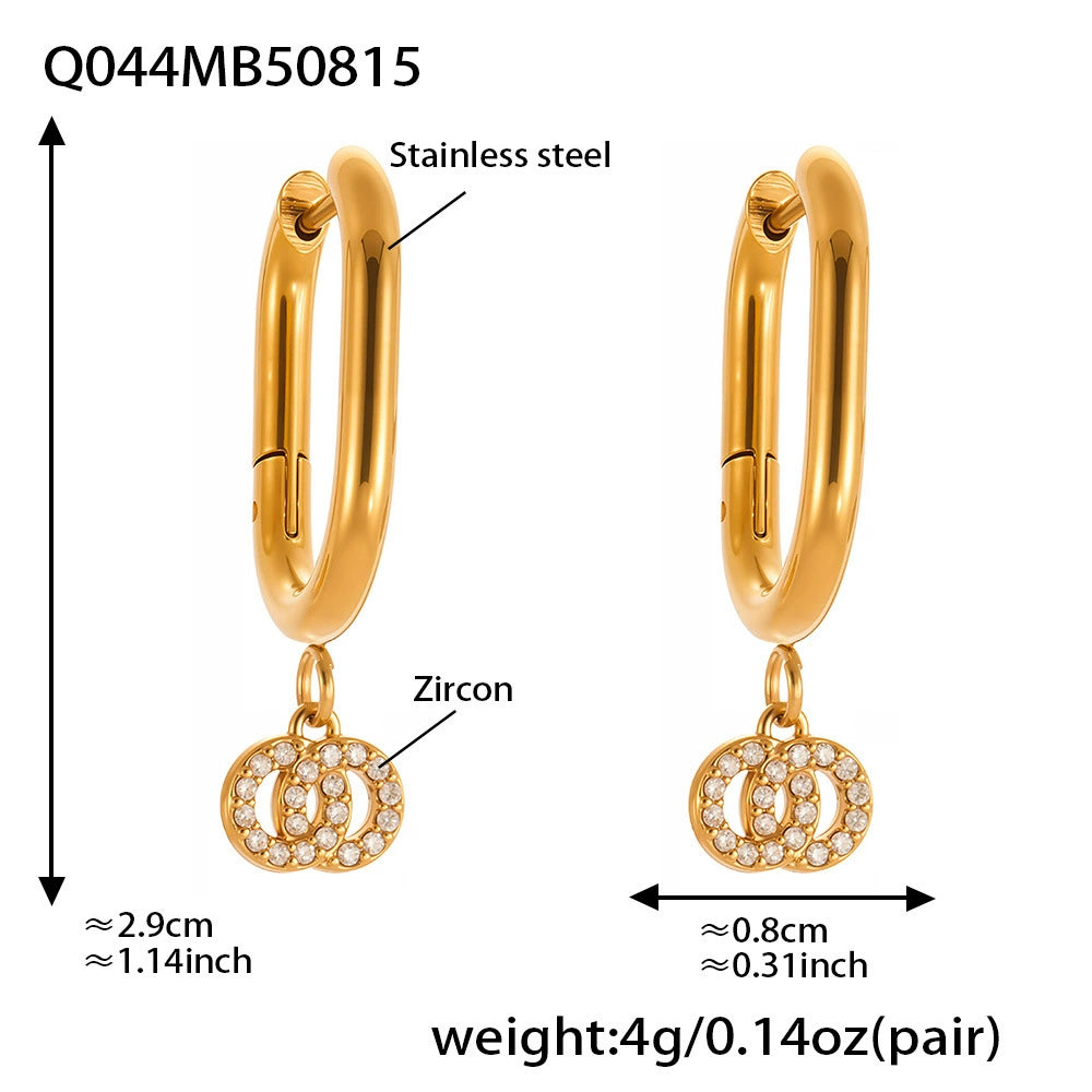 316L Stainless Steel French Chic Sparkling Zircon Double Hoop Drop Earrings - Image 6