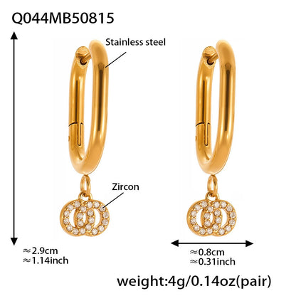 316L Stainless Steel French Chic Sparkling Zircon Double Hoop Drop Earrings - Image 6